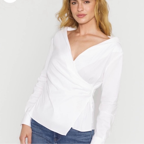 NWT White Poplin Wrap Shirt From WHITEHOUSEBLACKMARKET - Picture 1 of 16